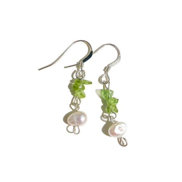 Romantic Peridot Pearl Earrings | Delicate Spring Jewelry | Dainty Hypoallergenic Sterling Silver | August Birthstone | Mother's Day Gift