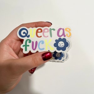 Queer as Fuck Sticker Funny LGBTQ Pride Decal 25% of Proceeds Donated LGBTQ Colorful Gay Laptop Stickers Journaling Stickers zdjęcie 3