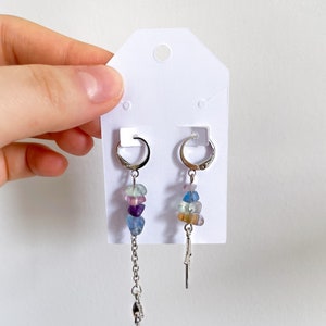 Mismatched Fairycore Fluorite Charm Earrings Handmade Spiritual Jewelry Whimsical Mushroom Star Design Healing Crystal Accessories image 2