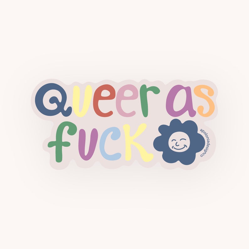 Queer as Fuck Sticker Funny LGBTQ Pride Decal 25% of Proceeds Donated LGBTQ Colorful Gay Laptop Stickers Journaling Stickers zdjęcie 1