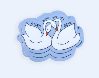 Kawaii Swan Love Sticker | Cute Animal Vinyl Sticker | Journaling & Planner Decor | Romantic Nature Gift | Aesthetic Waterproof Decal