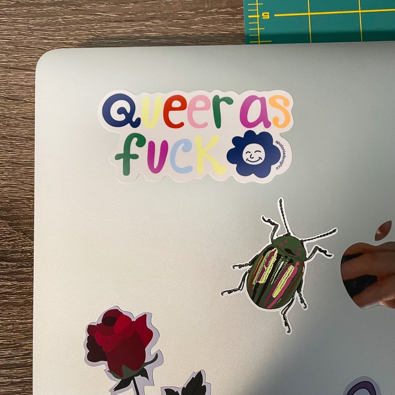 Queer as Fuck Aufkleber Lustiger LGBTQ Pride Aufkleber 25 % des Erlöses werden gespendet LGBTQ Bunte schwule Laptop-Aufkleber Journaling-Aufkleber Bild 3