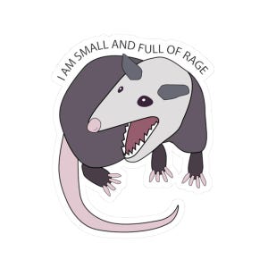 autocollant drôle d'opossum | Sticker vinyle Je suis petit et plein de rage, Sticker pour ordinateur portable Possum mignon, cadeau pour amoureux des animaux, Sticker imperméable esthétique