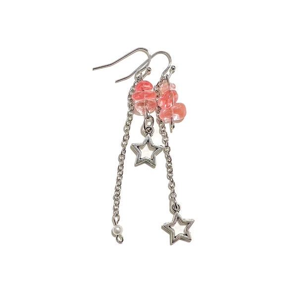 Celestial Mismatch Cherry Quartz Earrings | Romantic Crystal Jewelry | Beaded Coquette Charm Earrings | Enchanted Graduation Gift for Her