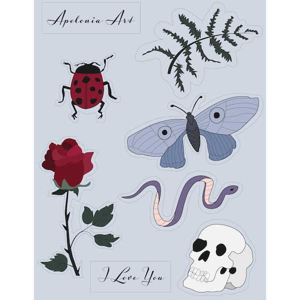 Gothic Botanical Vinyl Sticker Sheet | Cute and Creepy Laptop Decals | Water Bottle Stickers | Eerie Matte Decals | Dishwasher Safe