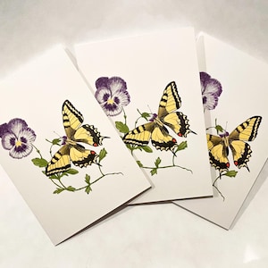 3er Set Klassische Schöne Geburtstagskarten Stiefmütterchen Schmetterling | Elegante Blumenkarten für Sie | Anpassbare schriftliche Notiz | Besonderer Anlass