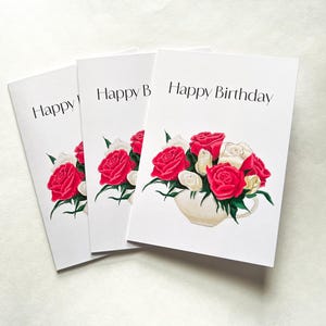 3er Set Klassische Schöne Geburtstagskarten Rosen in einer Teetasse | Elegante Blumenkarten für Sie | Anpassbare schriftliche Notiz | Besonderer Anlass