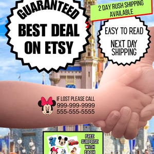 Tatuaje temporal de identificación de seguridad infantil: tatuajes de contacto de emergencia, tatuajes de "Si se pierde", Disneyland, Disney World, tatuajes de alerta médica