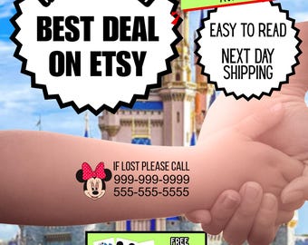 Child Safety ID Temporary Tattoo – Emergency Contact tattoos, If Lost tattoos, Disneyland, Disney World, Medical Alert tattoos