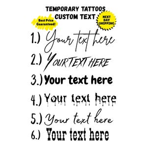 Temporary fine line tattoos, custom text, custom name tattoo, fake tattoo fun gift, friend tattoos party favors, personalized fun party gift