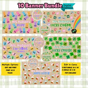 Plantilla de pancarta de Pascua para el aula, letreros pintados editables para el aula, descarga digital en Canva, pancartas pintadas, maqueta de pancarta de Pascua para el maestro.