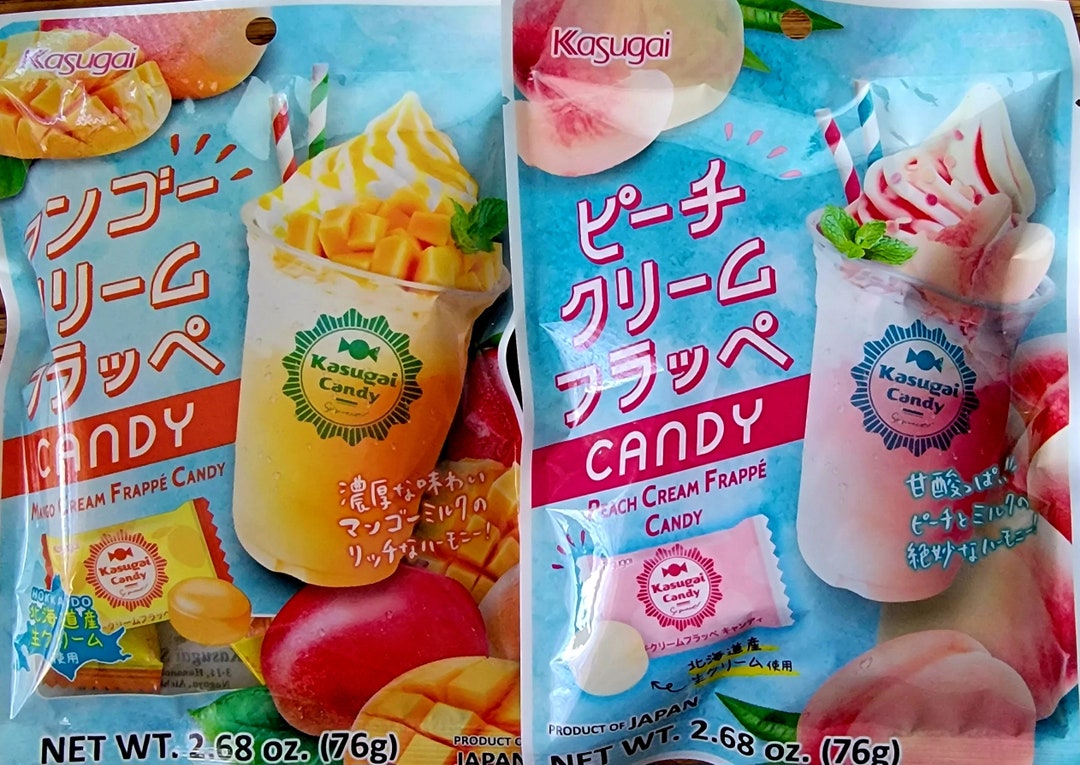Kasugai Japanese Mango or Peach Cream Frappe Hard Candy 2.68oz/76g Free