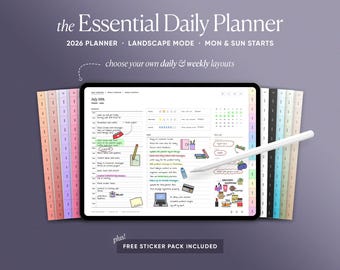 2026 Wesentlicher Tagesplaner für Goodnotes & Notability, Digitales Planungspaket, minimalistischer Wochen- und Monatskalender, Apple Google Shortcuts
