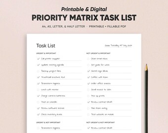 Priority Matrix To Do List, Eisenhower Matrix Planer Einlage, Digitale Journal Business Einlagen in A4/A5/US Letter/Half Sizes, iPad Planung