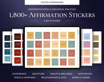 1.825 livro digital de adesivos de afirmação diária para Goodnotes | Adesivos PNG pré-cortados de alta qualidade | Adesivos digitais de planejamento para iPad