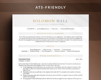 Ats Friendly Resume Vorlage für Word und Docs, Minimale Lebenslauf Vorlage, Executive Resume Vorlage, ATS Kompatibel Lebenslauf Instant Download