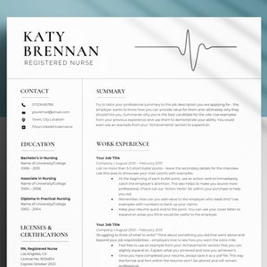 Student Nurse Resume Template for Ms Word & Mac Pages, RN Resume, Registered Nurse Medical Resume, New Grad Nursing CV, Medical Assistant CV image 1