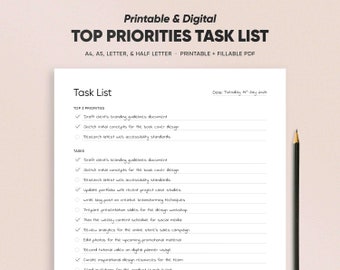 Top Prioritäten To Do Liste, Minimale Aufgaben Checkliste Druckbare Vorlage, Täglicher Wöchentlicher Notizblock, Notizen Planung Checkbox A4/A5/Letter/Half