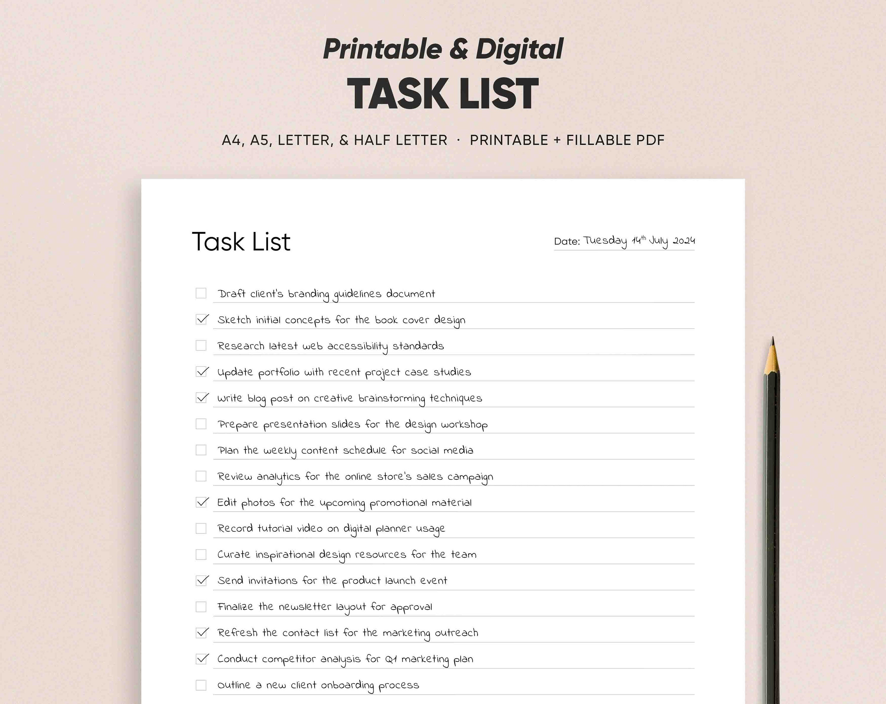 Printable Productivity Tasks