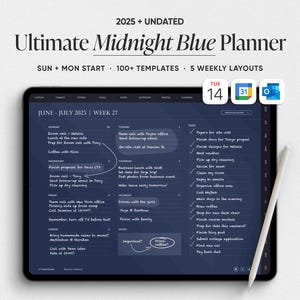 2025 Midnight Blue Digital Planner for Goodnotes & Notability, iPad Digital Planner with Daily, Weekly, and Monthly Pages, Day Life Planner