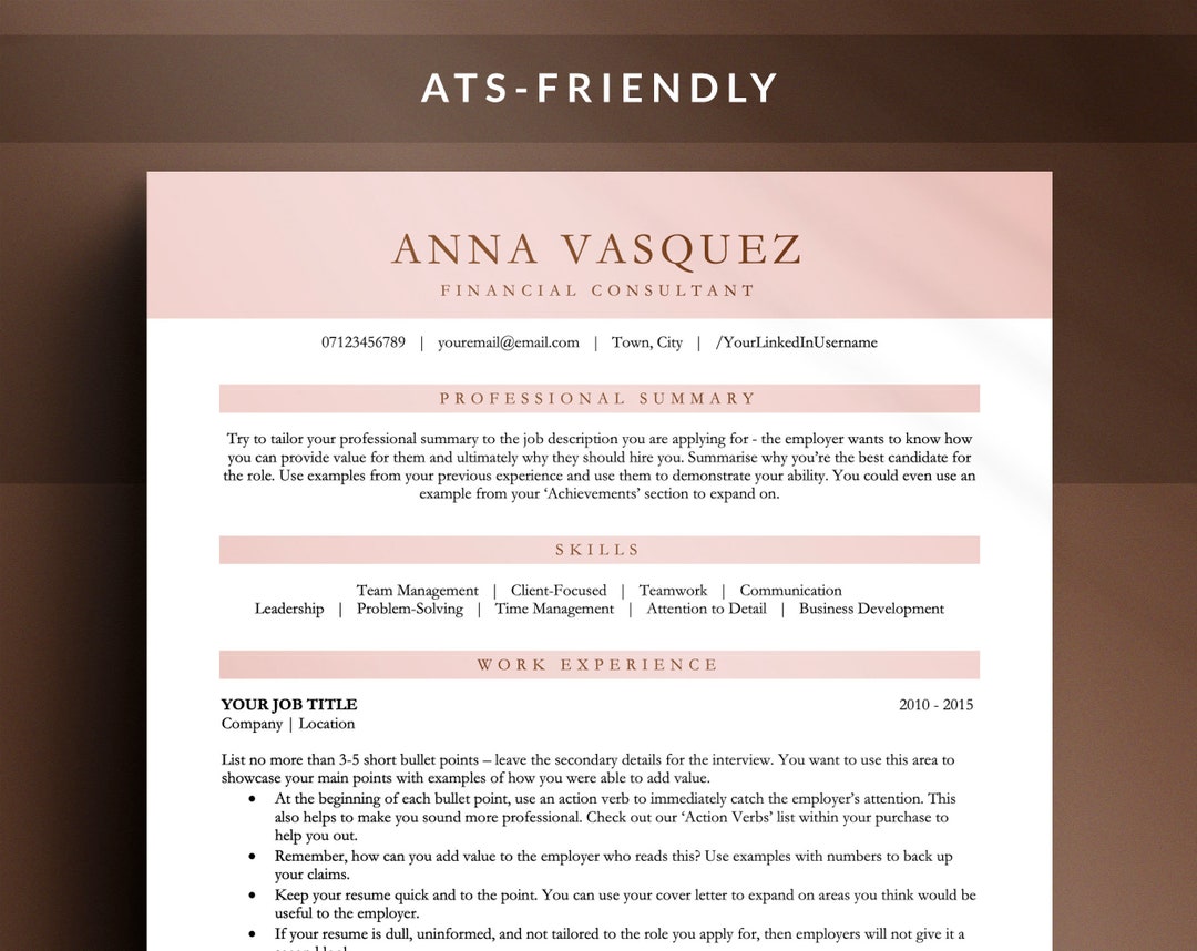 ATS Friendly Resume Template Optimized for Microsoft Word, Mac Pages ...