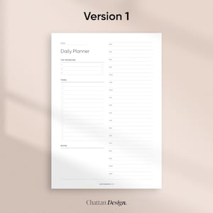 May include: A black and white daily planner printable with sections for top priorities, tasks, and notes. The planner has a simple design and includes time slots from 7:00 AM to 7:00 PM.