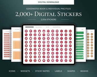 Pacote de adesivos digitais pré-cortados para Goodnotes e arquivos PNG, adesivos de planejamento digital para planejadores digitais de iPad, notas adesivas digitais