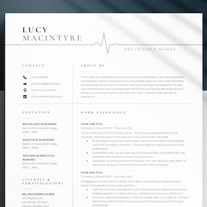 New Grad Nurse Resume Template, Nursing CV, Registered Nurse Resume for Word and Pages, RN Resume, Student Nurse Resume, Nurse Practitioner