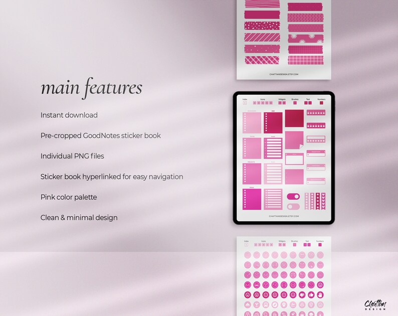 600+ Pink Themed Digital Stickers for Goodnotes + Individual PNG Files ...