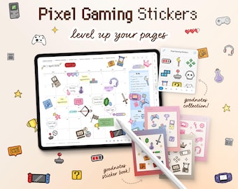 Pixel Gaming Stickers, Retro Gaming Sticker Pack, Digitale Aufkleber für Goodnotes, Notability, iPad Planner Stickers, PNG Dateien