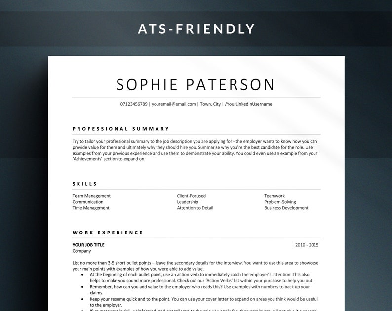 Classic ATS Optimized Resume Template Word, ATS Friendly CV Design, Basic Resume Experienced Professionals Corporate Jobs & Executive Roles image 1