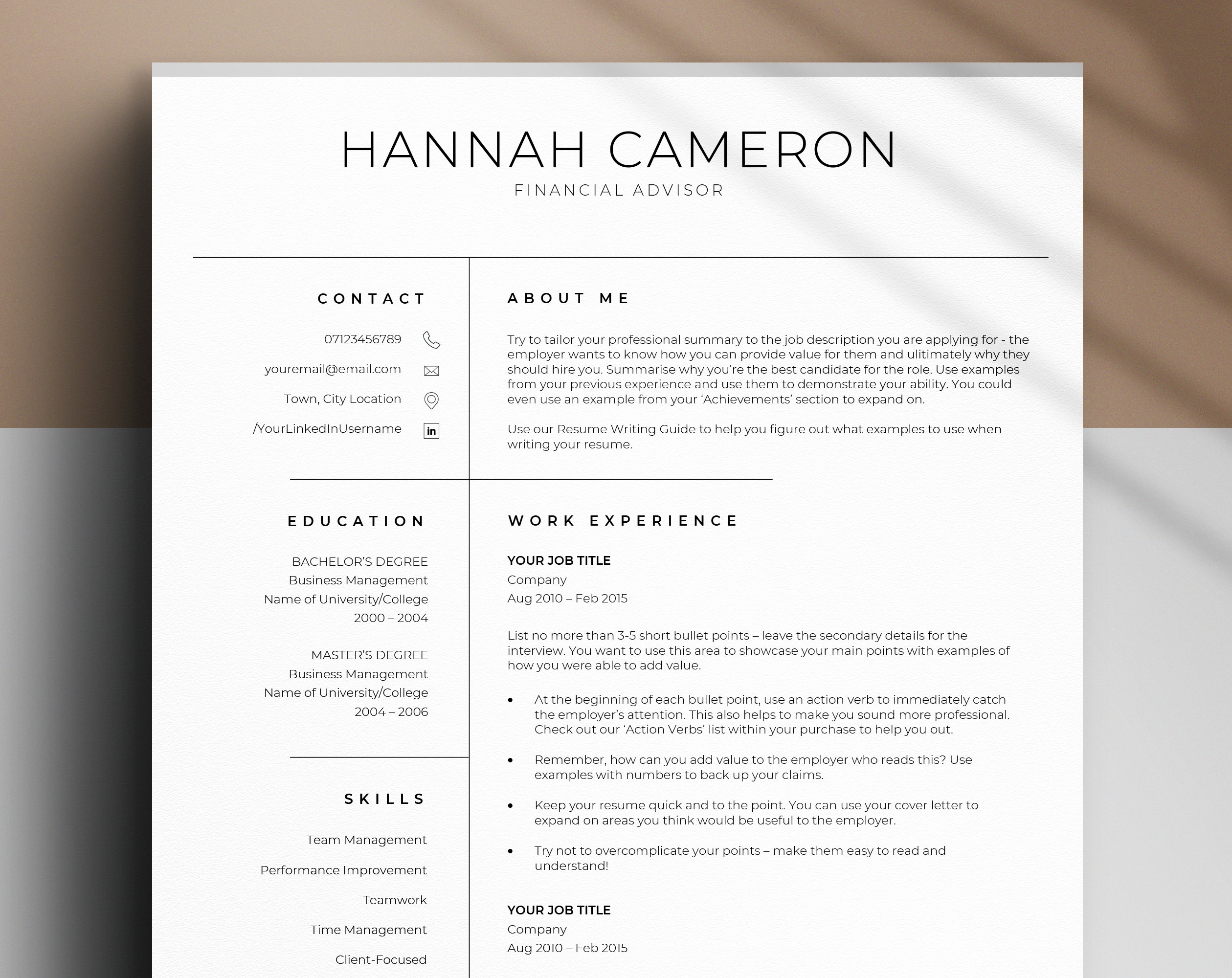 Professional & Clean Resume Template for Ms Word, Apple Pages and ...