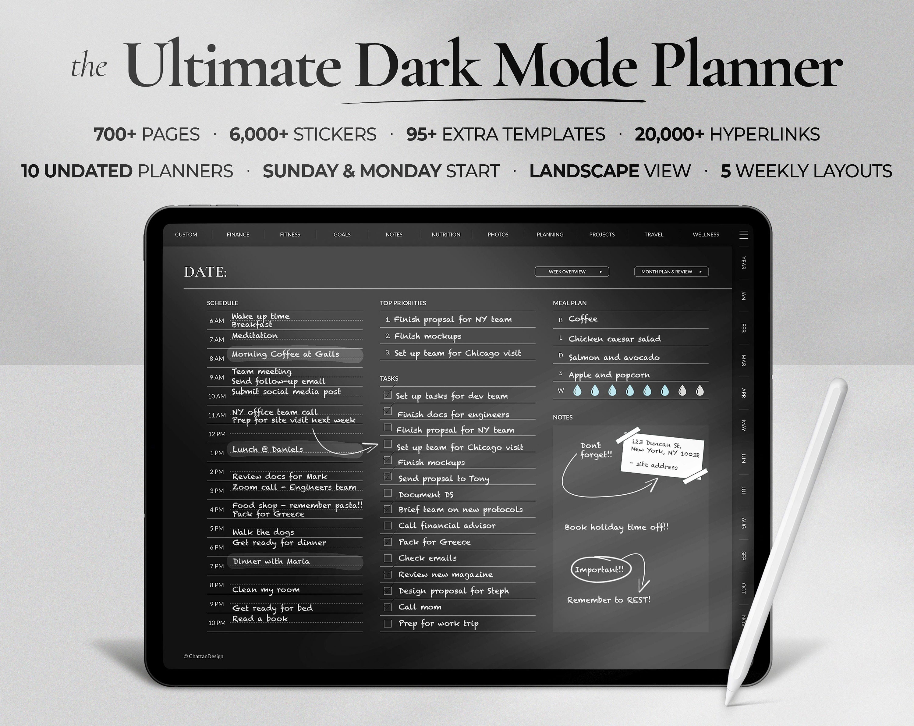 UNDATED Digital Planner in Dark Mode for Goodnotes & - Etsy
