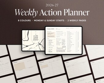 2026-27 Weekly Action Planner, Digital Weekly Planner for Goodnotes, iPad Planner, Hyperlinked Planner, Weekly Schedule, Notability Calendar