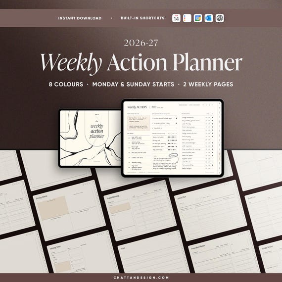 2026-27 Weekly Action Planner, Digital Weekly Planner for Goodnotes, iPad Planner, Hyperlinked Planner, Weekly Schedule, Notability Calendar