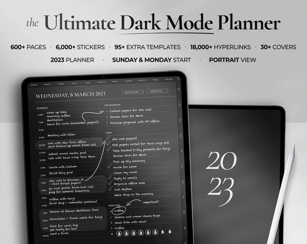 Ultimate 2023 Portrait View Digital Planner in Dark Mode for - Etsy ...
