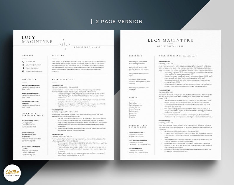 New Grad Nurse Resume Template, Nursing CV, Registered Nurse Resume for Word and Pages, RN Resume, Student Nurse Resume, Nurse Practitioner image 3