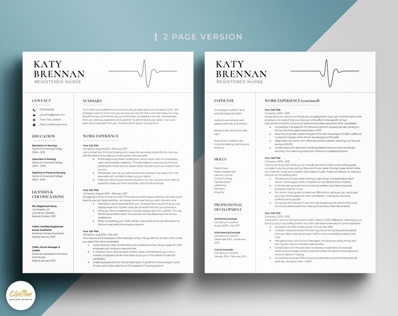 Student Nurse Resume Template for Ms Word & Mac Pages, RN Resume, Registered Nurse Medical Resume, New Grad Nursing CV, Medical Assistant CV image 3