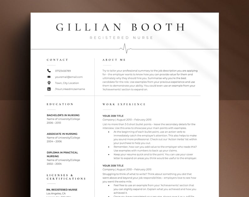 Nurse Resume Template for Student Nurse or Registered Nurse, RN Two & Three Page, Nursing Job Resume, Resume CV for Medical Professionals image 1