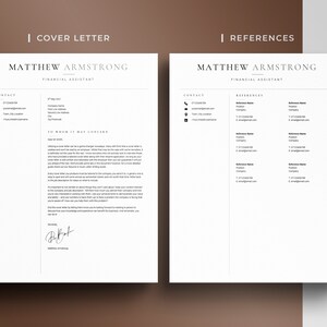 May include: A black and white resume template with a cover letter and references section. The cover letter is addressed to "To Whom It May Concern" and includes a signature. The references section lists contact information for three references.