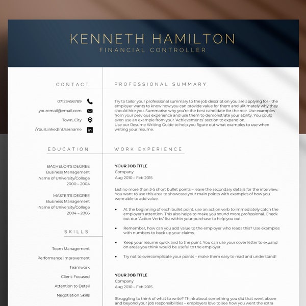 Executive Resume for Google Docs & Ms Word, Modern Resume, Google Docs Resume Template, Microsoft Word Resume Template, CV Template