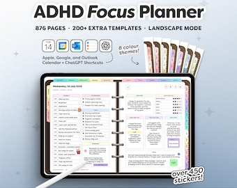 2026 ADHD Focus Planner, Goodnotes ADHD Digital Planner, iPad Daily Weekly Monthly Planner, Hyperlinked Productivity Planner