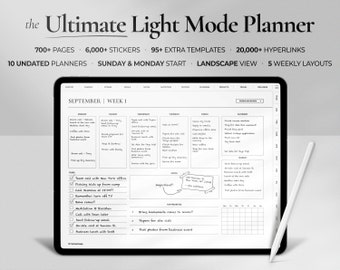 Undated Light Mode Landscape Digital Planner | iPad GoodNotes, Notability, Noteshelf | Premium Organizational Tool | Top-Rated Best Seller