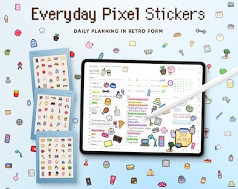 Alltags-Pixel-Aufkleber, digitale Planner-Aufkleber für Goodnotes, Pixel-Art-Aufkleber, tägliche Symbole, iPad Planner-Aufkleber, PNG-Aufkleber