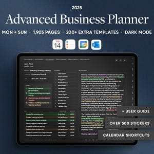 2025 Advanced Business Planner, Dark Mode Goodnotes Planner, iPad Digital Notebook, Black Weekly Planner, Apple Calendar Shortcuts, Google