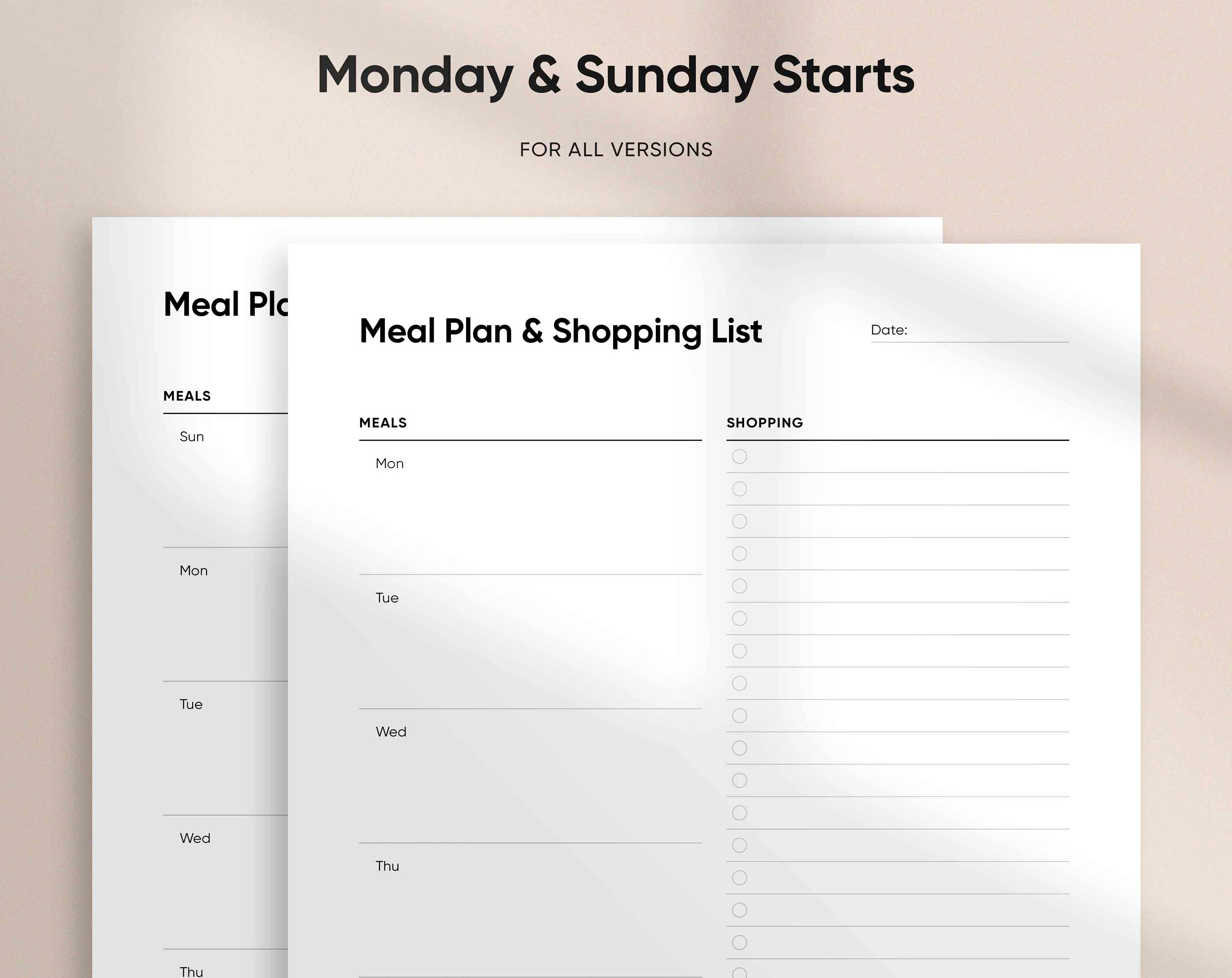 Weekly Meal Planner + Shopping List Printable Template Digital Planning ...