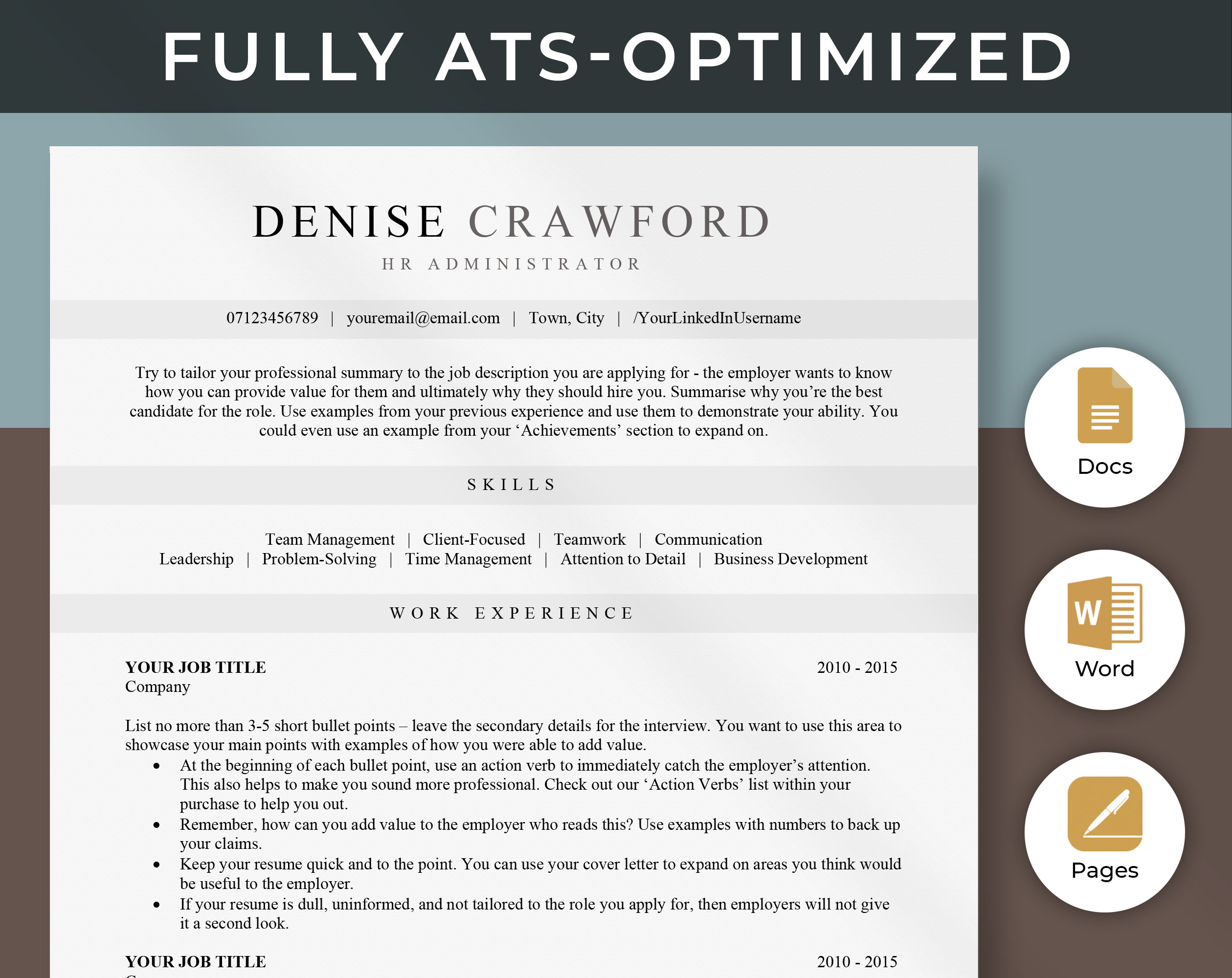Professional ATS Optimized Resume Template Google Docs Etsy