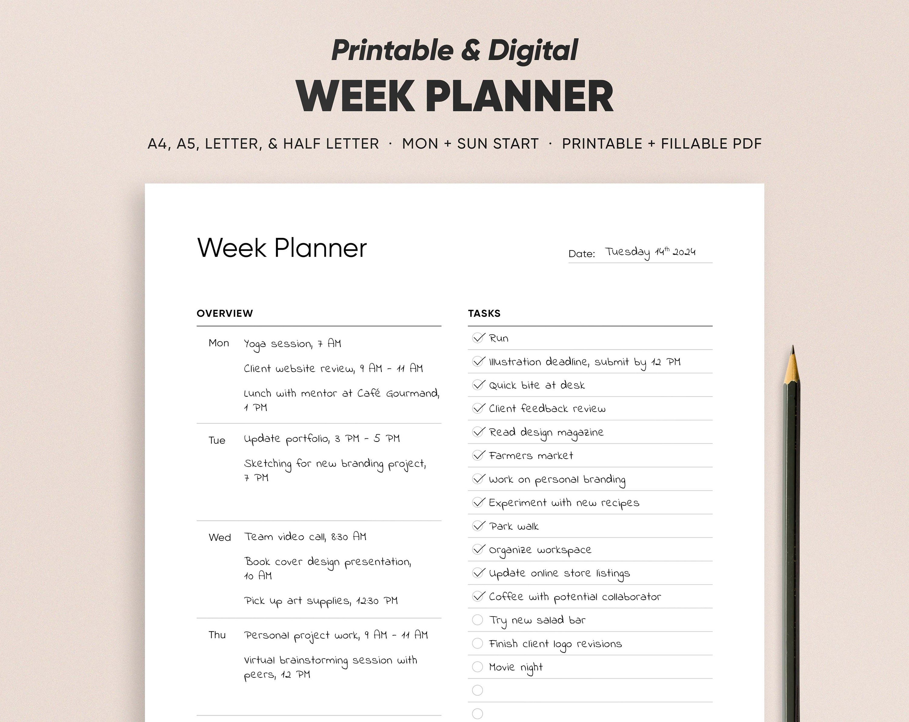 Week Planner in Printable & Digital Page Formats, Weekly Organizer ...