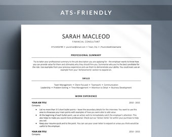 ATS Resume Template Instant Download, Modern CV Template, ATS Resume for Word, Google Docs Resume, Minimal Resume, Executive Resume Template