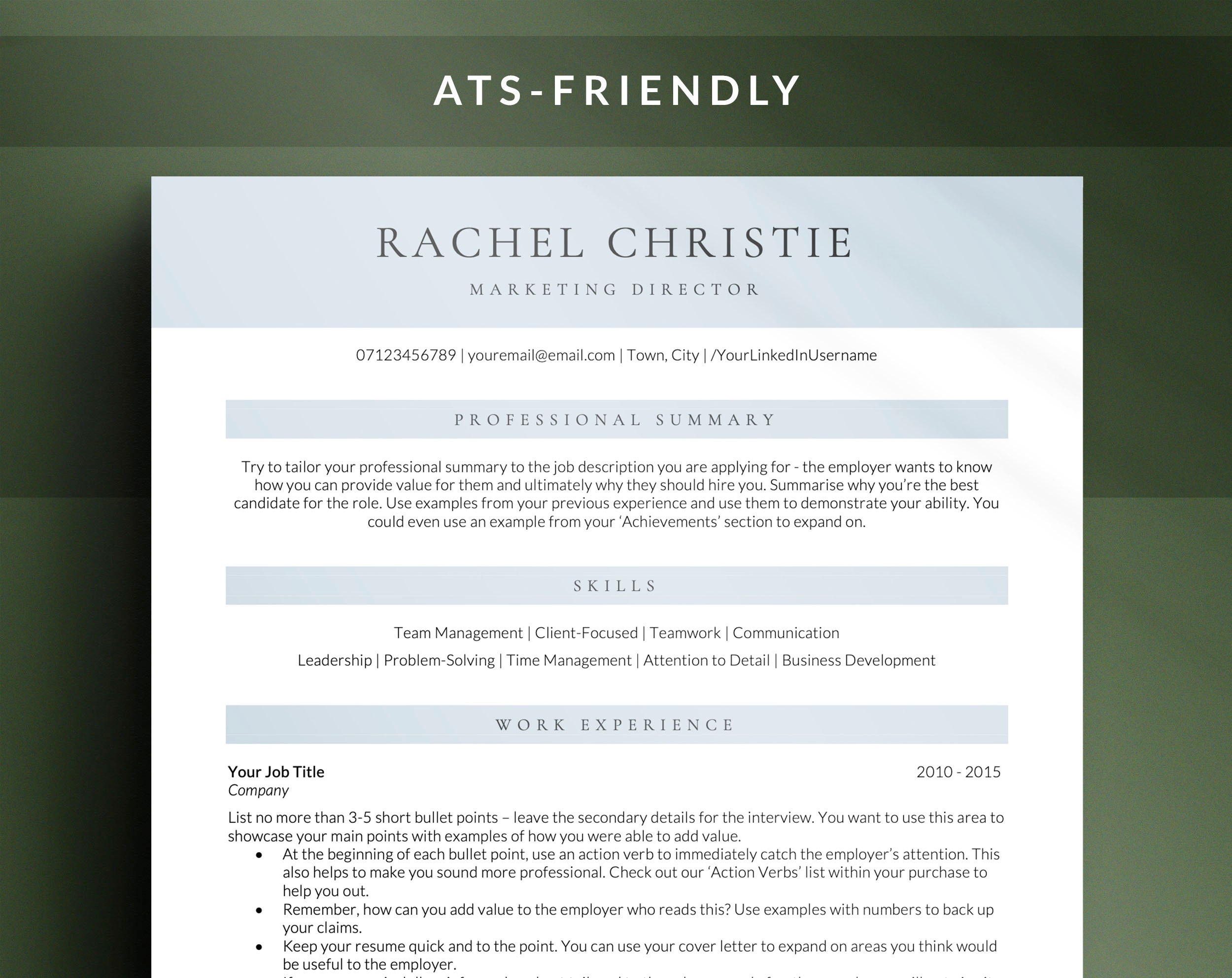 Clean & Minimal ATS Friendly Resume Template for Microsoft Word, Mac ...